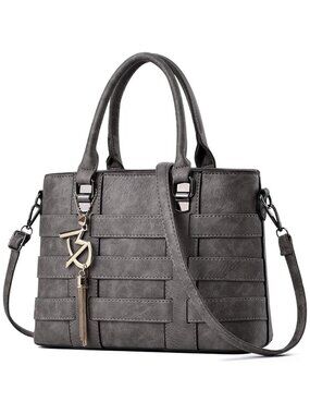 PU Leather Weave Grey Shoulder Bag for Women Elegant Top Handle Designer Purse